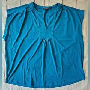 Tahari Split Neck Women's Size XXL Teal Layering Career Casual Top Shirt Blouse